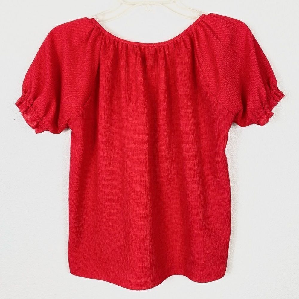 Madewell Texture & Thread Red Peasant Blouse - Picture 3 of 6